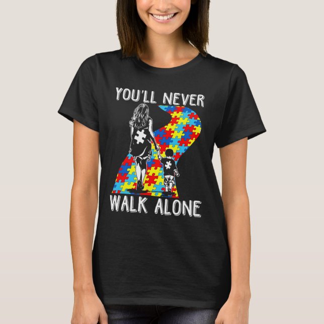 Autismus-Mama Sie werden niemals allein laufen Aut T-Shirt (Vorderseite)