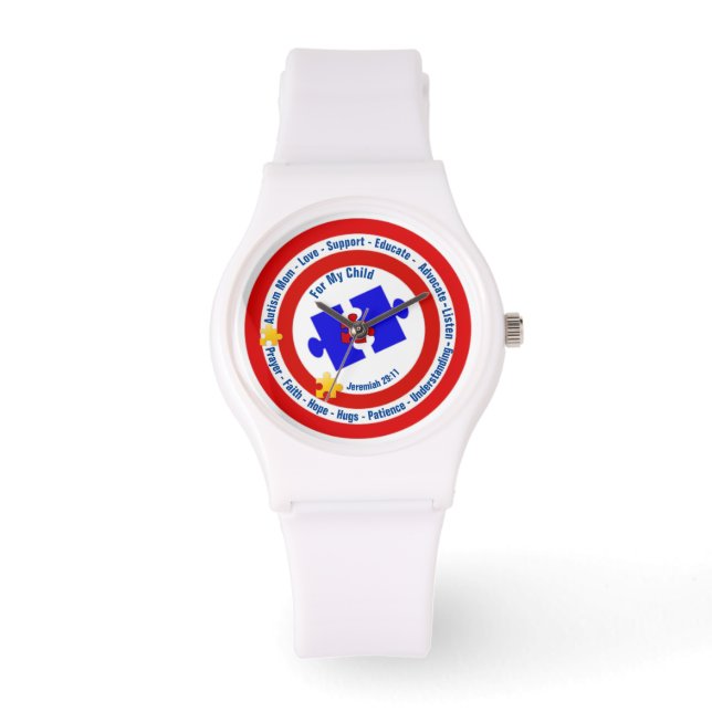 Autismus Mama Sporty White Silicon Watch Armbanduhr (Vorderseite)