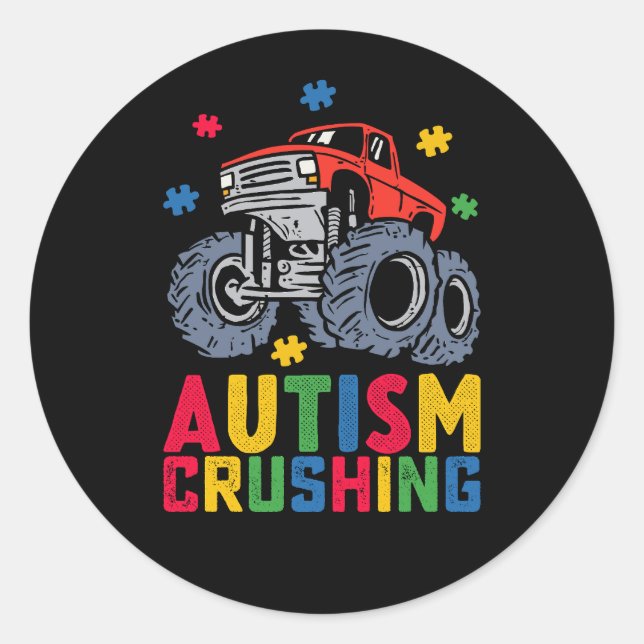 Autismus-Monster Truck Awareness Boy Girl Runder Aufkleber (Vorderseite)