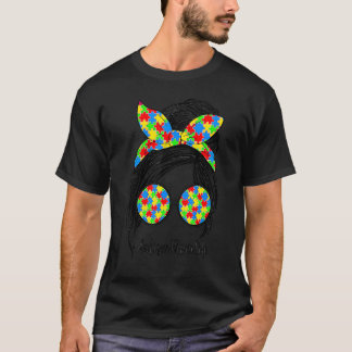 Autismus-Mutter-Leben-Unordentliche-Bun-Brille-Ban T-Shirt