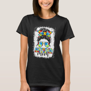 Autismus-Mutter-Leben-Unordentlicher-Bun-Gebleicht T-Shirt