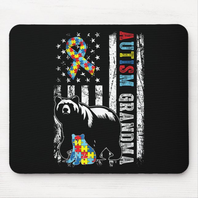 Autismus Oma Bär mit Puzzles & Amp; US-Flagge Mousepad (Vorne)