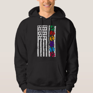 Autismus Puzzle Piece Amerikanische Flagge Autismu Hoodie