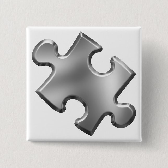 Autismus Puzzle Piece Silber Button (Vorderseite)