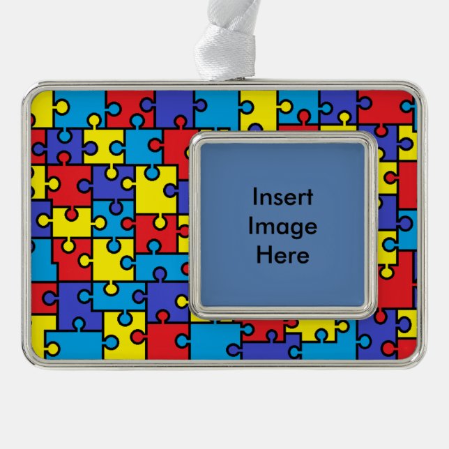 Autismus-Puzzlespiel-Foto-Verzierung Rahmen-Ornament Silber (Vorderseite)