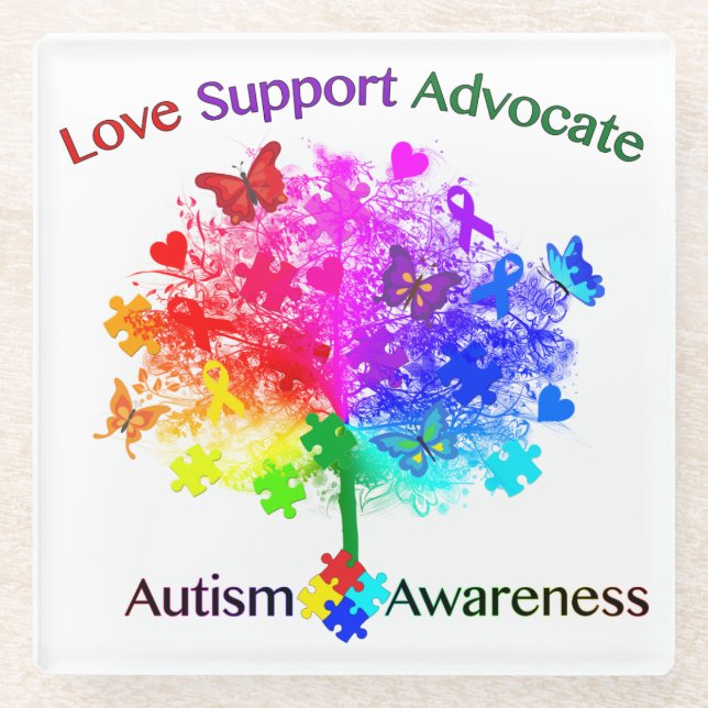 Autismus Rainbow Tree Glasuntersetzer (Vorderseite)