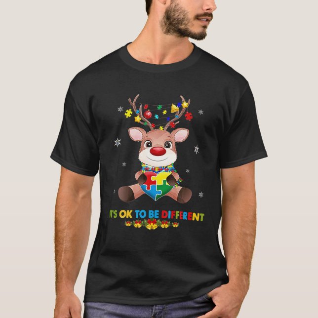 Autismus Rentier Ok ist anders Weihnachts-Mode T-Shirt (Vorderseite)
