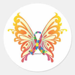 Autismus Ribbon Butterfly Runder Aufkleber