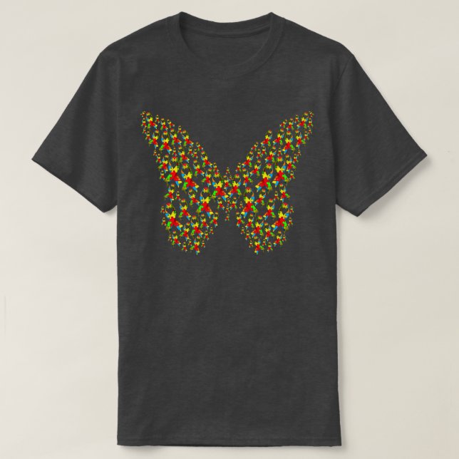 Autismus Ribbon Herz Butterfly T-Shirt (Design vorne)