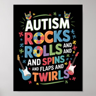 Autismus Rocks Rolls Spins Flaps Awareness Boys Ki Poster