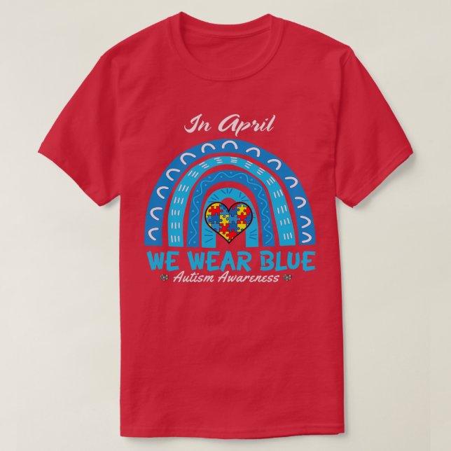 Autismus Sensibilisierungsmonat Blauer Regenbogen T-Shirt (Design vorne)