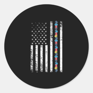 Autismus-Shirt Amerikanische Flagge Puzzle Runder Aufkleber