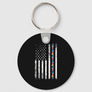 Autismus-Shirt Amerikanische Flagge Puzzle Schlüsselanhänger