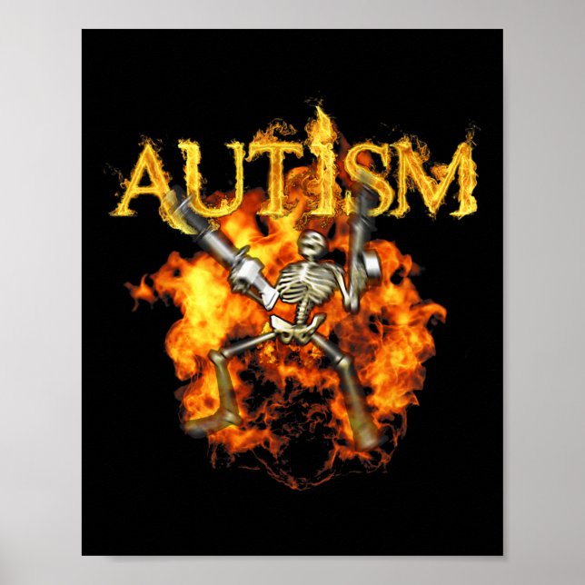 Autismus Skeleton Gewehre Funny Fire Bones Spooky Poster (Vorne)