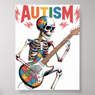 Autismus Skelett Gitarre Spieler Rock Musik Autism Poster