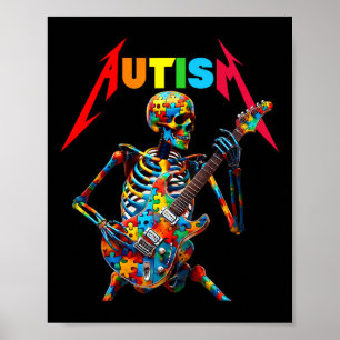 Autismus Skelett Gitarre Spieler Rock Musik Autism Poster