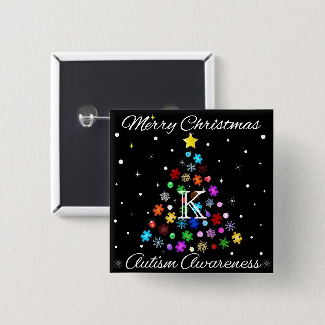 Autismus Snowflake Weihnachtsbaum Button (Vorne & Hinten)