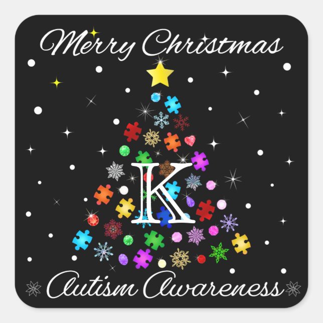 Autismus Snowflake Weihnachtsbaum Quadratischer Aufkleber (Vorderseite)