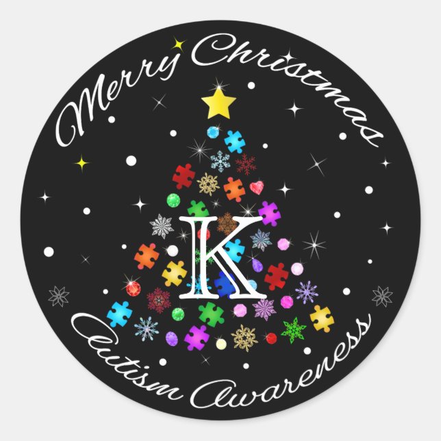Autismus Snowflake Weihnachtsbaum Runder Aufkleber (Vorderseite)