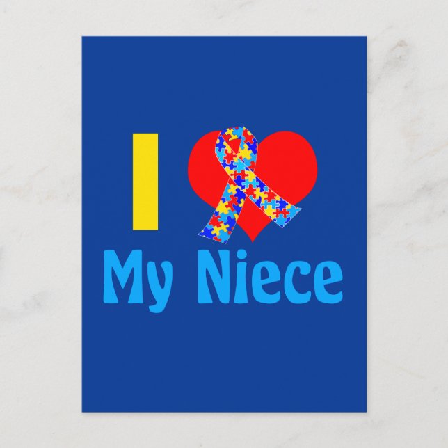 Autismus Tante I Liebe My Niece Blue Heart Postkarte (Vorderseite)