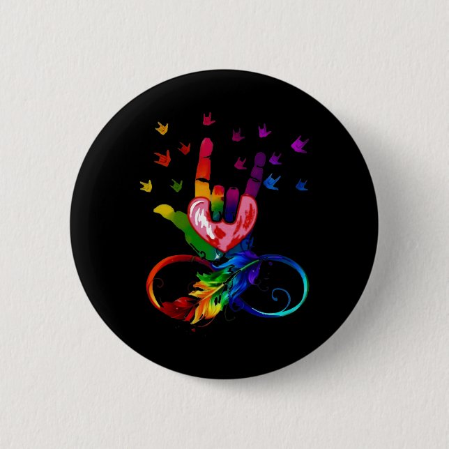 Autismus Unendlichkeit Symbol Asl Hand Gebärdenspr Button (Vorderseite)