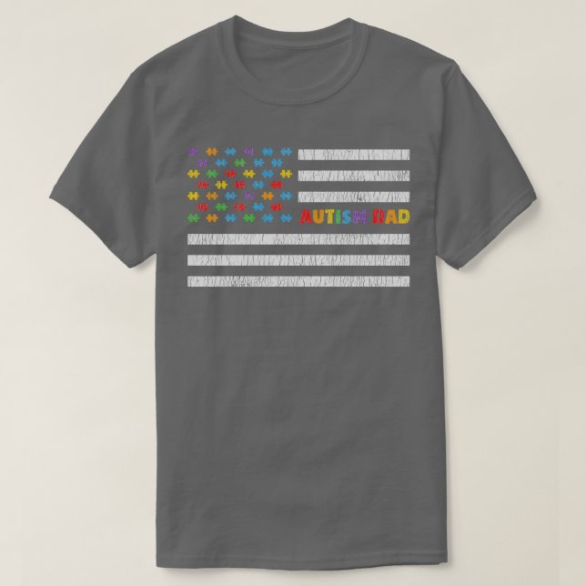 Autismus Vater Amerikanische Flagge Autistische Ki T-Shirt (Design vorne)
