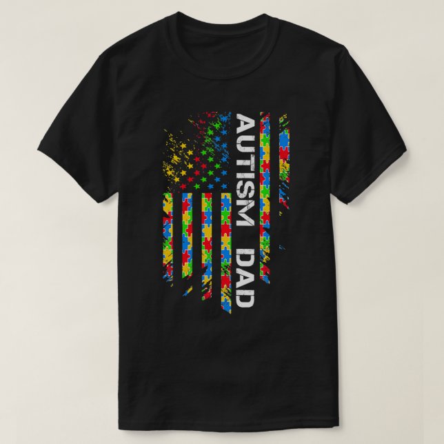 Autismus Vater Awareness American Flag USA T-Shirt (Design vorne)