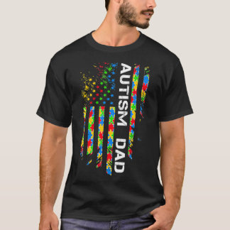 Autismus Vater Awareness American Flag USA T-Shirt