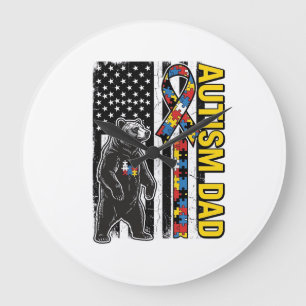 Autismus-Vater-Bär-Flagge-Bewusstseins-Shirt-Desig Große Wanduhr