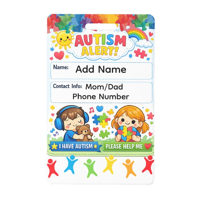 Autismus-Warnsignal – Benutzerdefinierter Notfall- Ausweis (Autism Alert Emergency Contact ID Badge)