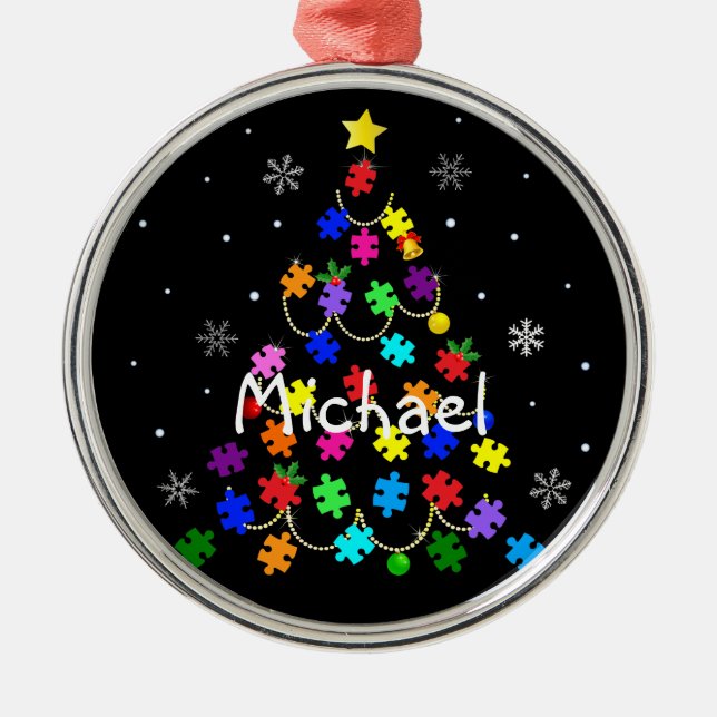 Autismus Weihnachtsbaum Ornament Aus Metall (Vorne)