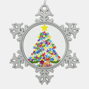 Autismus - Weihnachtsbaum Schneeflocken Zinn-Ornament