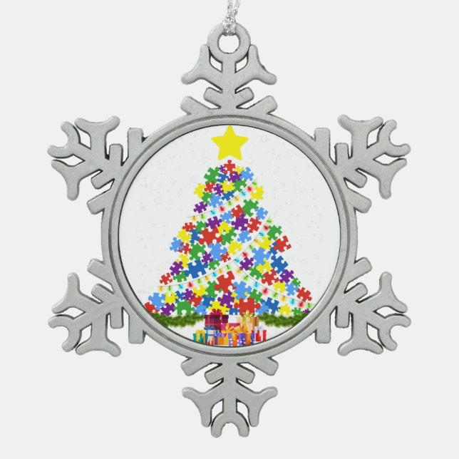 Autismus - Weihnachtsbaum Schneeflocken Zinn-Ornament (Vorderseite)