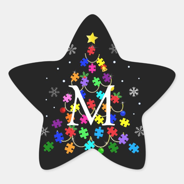 Autismus Weihnachtsbaum Stern-Aufkleber (Vorderseite)