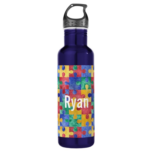 Autismusbewusstseins-Puzzlespiel waterbottle Edelstahlflasche (Vorderseite)