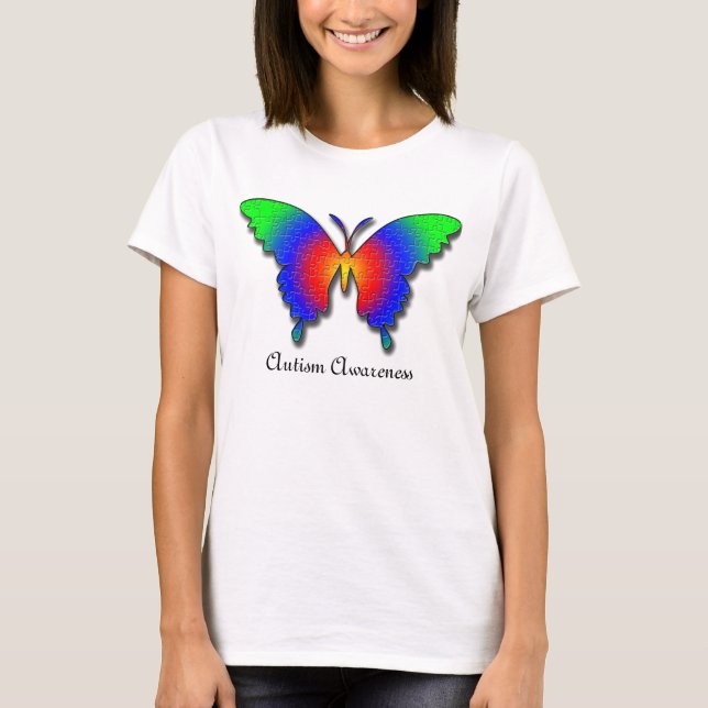 Autismusbewusstseinsschmetterling T-Shirt (Vorderseite)