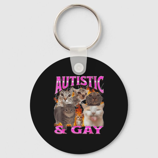 Autistic And Gay Funny Cat Meme Bootleg Graphic  Schlüsselanhänger (Vorderseite)