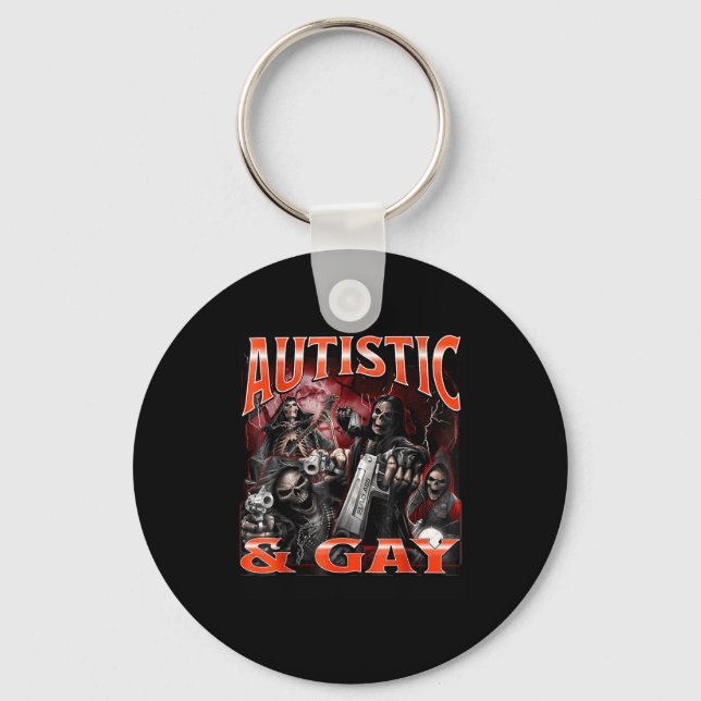 Autistic And Gay Funny Hard Skeleton Meme Bootleg  Schlüsselanhänger (Vorderseite)