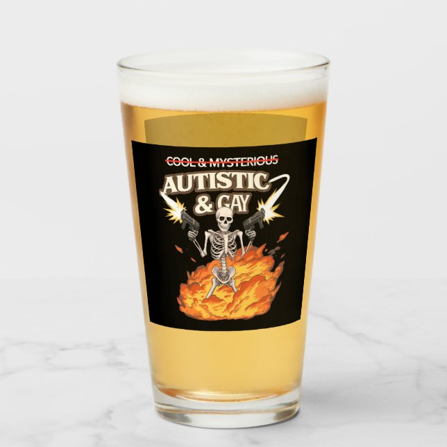 Autistic and Gay Skeleton Funny Autismus Bewusstse Glas (Vorne (Gefüllt))