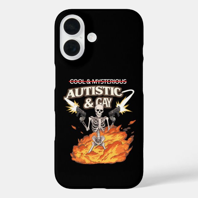 Autistic and Gay Skeleton Funny Autismus Bewusstse iPhone 16 Hülle (Rückseite)
