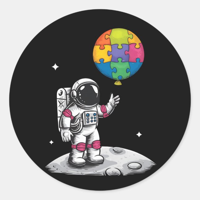 Autistic Astronaut Balloon Space Autiseness Awaren Runder Aufkleber (Vorderseite)