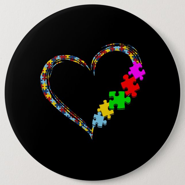 Autistic | Autism Awareness Heart Puzzle Piece Button (Vorderseite)