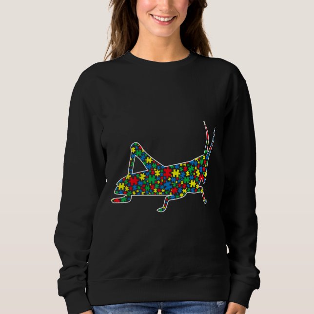Autistic Grasshopper Puzzle Animals Support Autism Sweatshirt (Vorderseite)