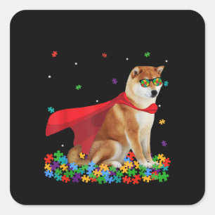 autistisch   Cooles Shiba Inu Dog Hero Autism Puzz Quadratischer Aufkleber