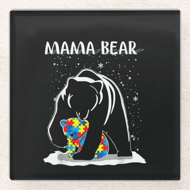 autistisch | Mama Bear Autismus Puzzle Piece Snowf Glasuntersetzer (Vorderseite)