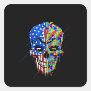 autistisch Spooky Skull American Support Autismu Quadratischer Aufkleber