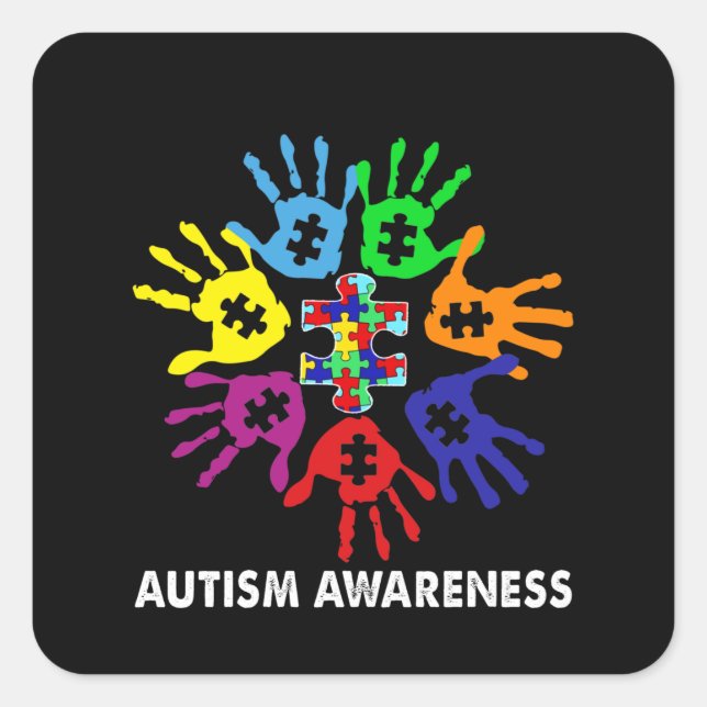 autistisch | Starke Hand Autismus Bewusstsein Quadratischer Aufkleber (Vorderseite)