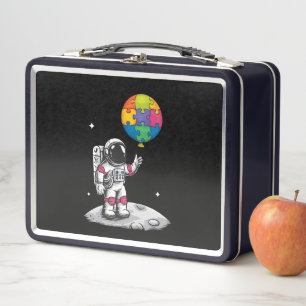Autistischer Astronaut Ballon Raum Autismus-Bewuss Metall Brotdose