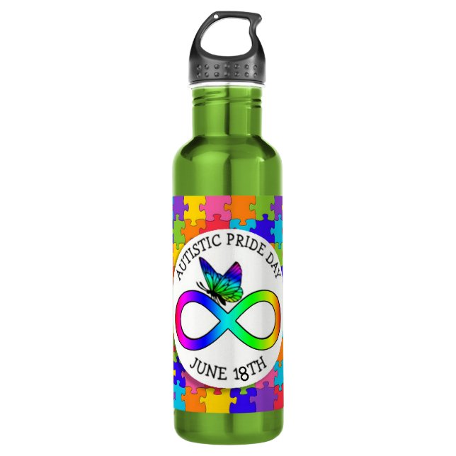 Autistischer Pride Tag 18 Juni Wasserflasche Edelstahlflasche (Vorderseite)