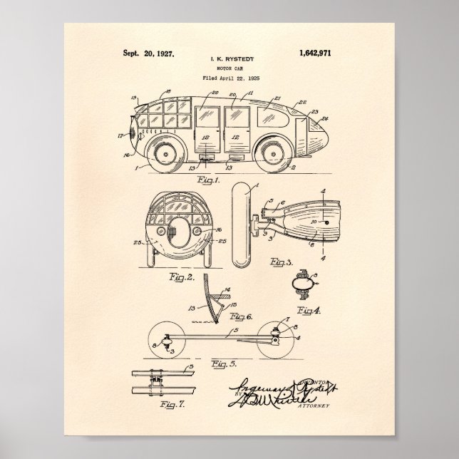 Auto 1927 Patent Art Old Peper Poster (Vorne)
